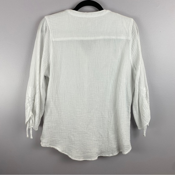 Foxcroft Waffle Knit V Neck White Blouse Medium - Picture 8 of 8